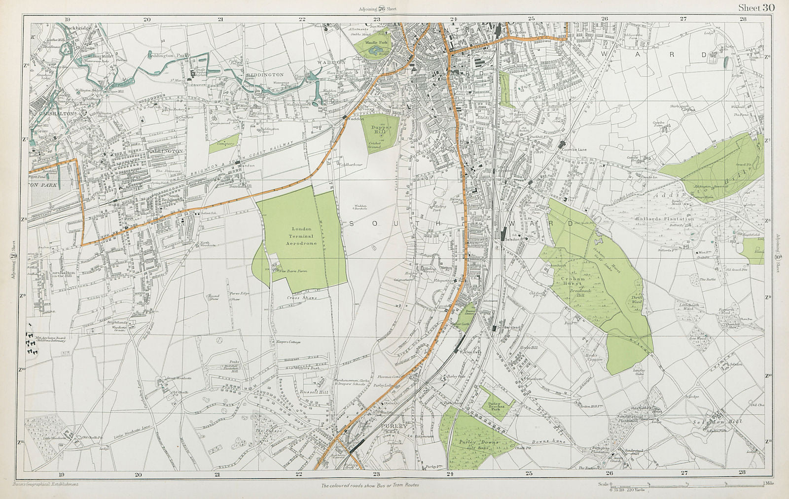 SOUTH CROYDON Carshalton Wallington Waddon Beddington Purley. BACON  1920 map